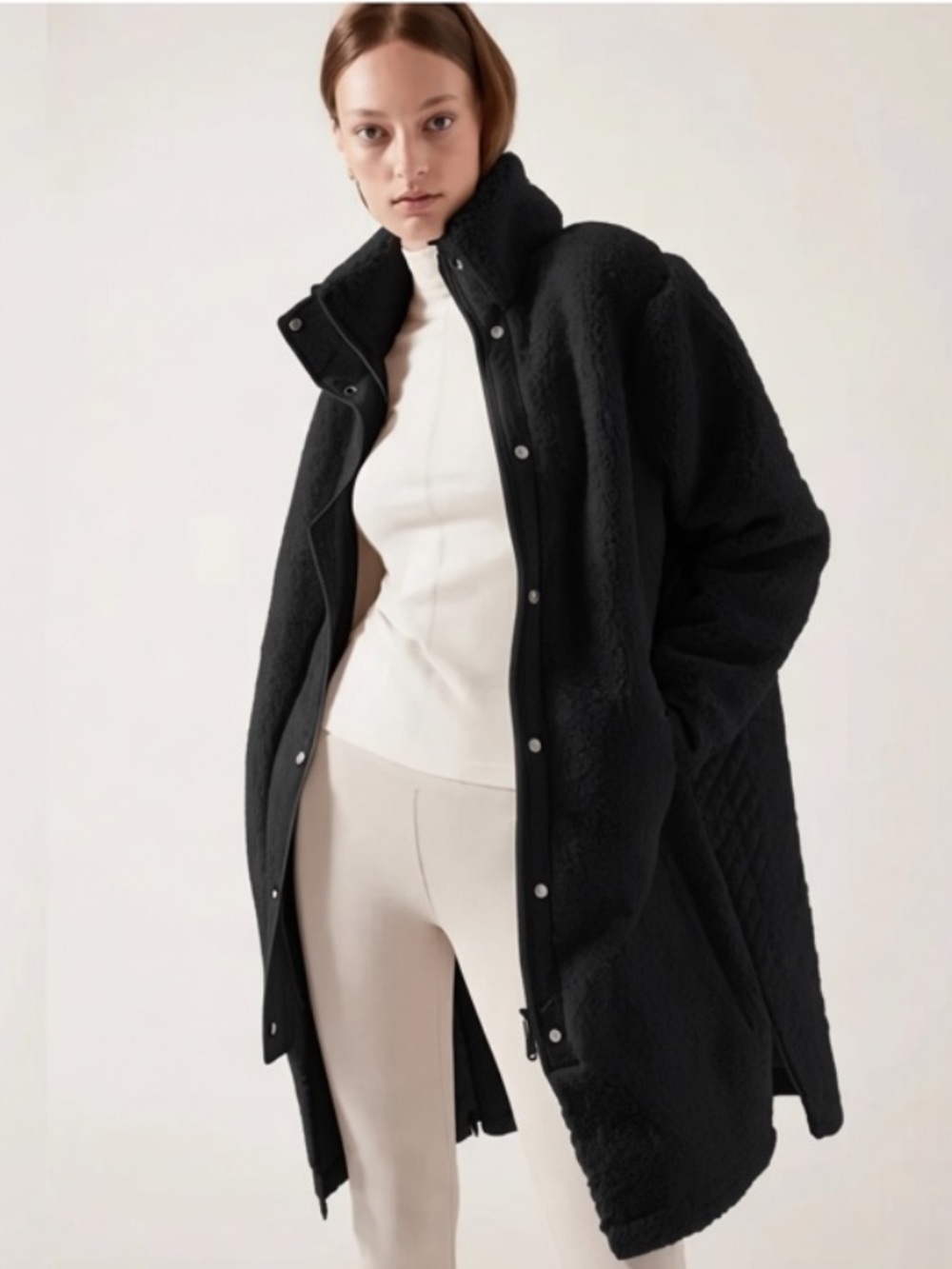Athleta Cozy Sherpa Coat Black Large Tall Quilted
